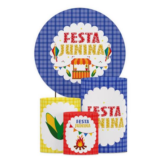 Imagem de Trio Capa Cilindro + Painel Tema Festa Junina Com Elastico