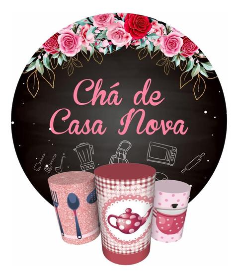 Imagem de Trio Capas Cilindro + Painel Redondo 1,50m Chá De Cozinha