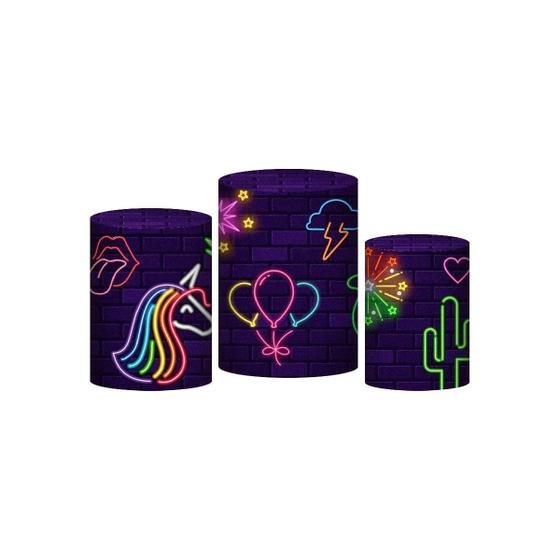 Imagem de Trio Capas Cilindros Neon Em Tecido 3D Com Elástico
