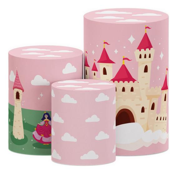 Imagem de Trio Capas Cilindros P M G Com Elástico Princesa Castelo