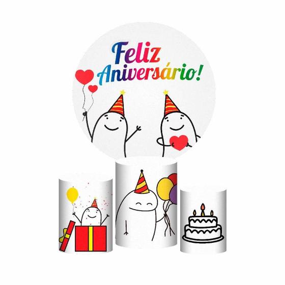 Imagem de Trio Capas Cilindros + Painel Redondo Feliz Aniversário Em