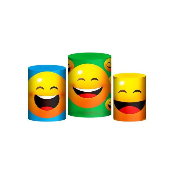 Imagem de Trio Capas Cilindros Sublimado Emojis Tecido Veste Fácil