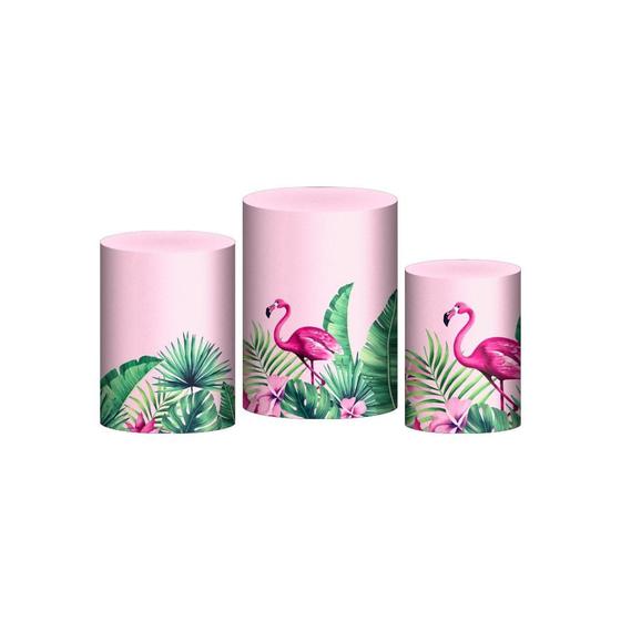 Imagem de Trio Capas Cilindros Sublimado Flamingo Tecido Veste Fácil