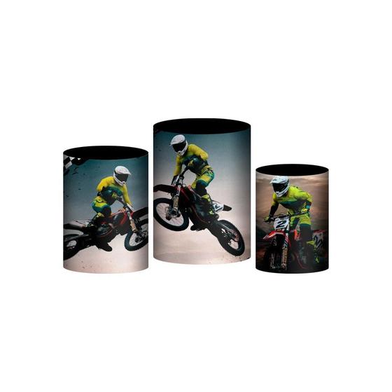 Imagem de Trio Capas Cilindros Sublimado Motocross Tecido Veste Fácil