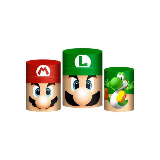 Imagem de Trio Capas Cilindros Sublimado Super Mario Bros Tecido Veste