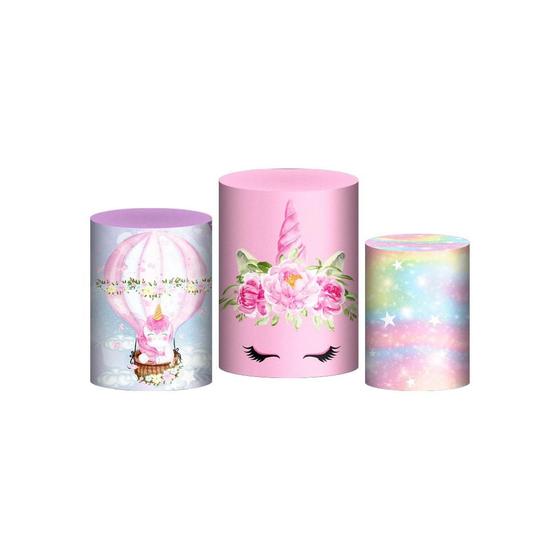 Imagem de Trio Capas Cilindros Sublimado Unicornio Tecido Veste Fácil
