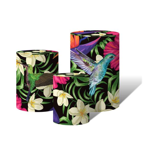 Imagem de Trio Capas Para Cilindro Versátil Beija Flor Tropical Folhas Diversas Coloridas C/ Elástico