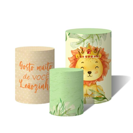 Imagem de Trio Capas Para Cilindro Versátil Leãozinho Rei Infantil Aquarela C/ Elástico