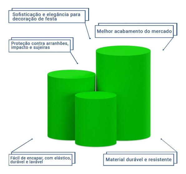 Imagem de Trio Capas Verde Para Mesa Cilindro Festa P M G Veste Fácil