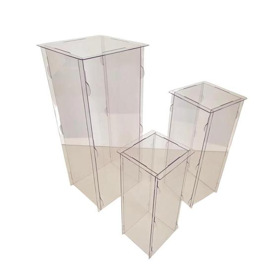 Imagem de Trio Cubo Acrílico Transparente 80 60 40 Quadrado Desmontave