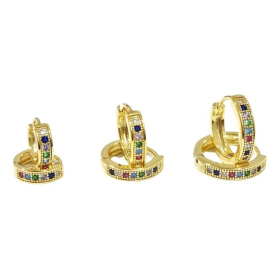 Imagem de Trio De Brincos Argolas Cravejadas Coloridas Banho Ouro18k