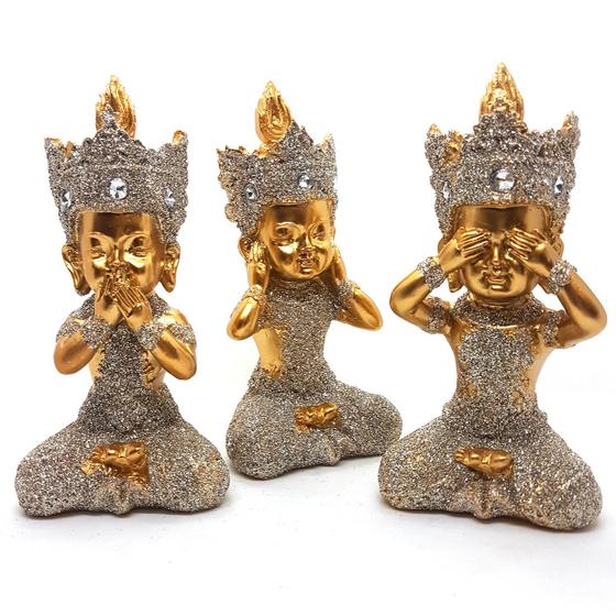 Imagem de Trio De Buda Tailandês Cego Surdo Mudo Buda Estatueta 9 cm