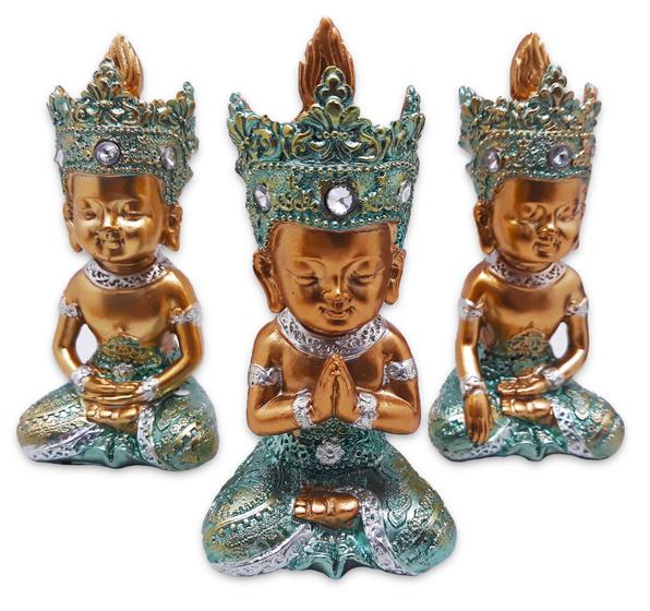 Imagem de Trio de Buda Tailandês da Prosperidade Gold Azul 12cm
