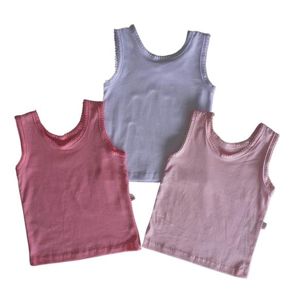 Imagem de Trio De Camiseta lisa Para Bebe Menina e Menino 3 peças Em Malha 100% Algodão P, M e G