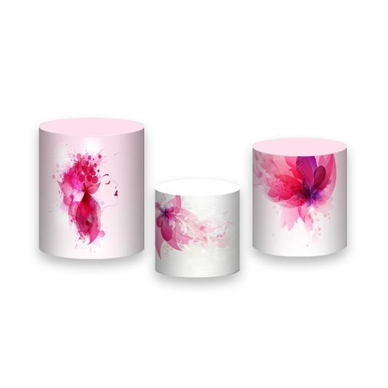 Imagem de Trio De Capa Cilindro 3D - Dia das Mulheres Floral Rosa Elegante 027