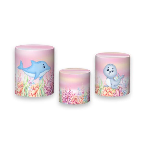 Imagem de Trio De Capa Cilindro 3D - Fundo do Mar Aquarela Rosa Animais Marinhos 015