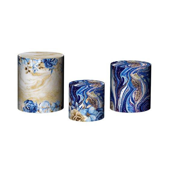 Imagem de Trio De Capa Cilindro - Floral Azul com Dourado 020