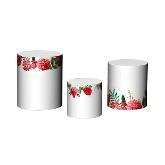 Imagem de Trio De Capa Cilindro - Flores Vermelhas e Dourado 005