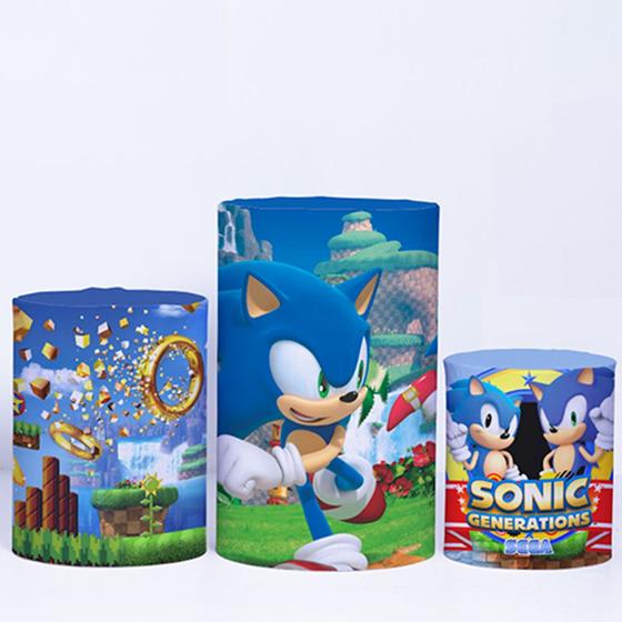 Imagem de Trio de Capa Cilindro para Festa Infantil Veste Fácil C/elástico Sonic