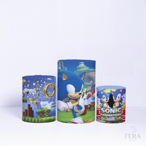 Imagem de Trio de Capa Cilindro para Festa Infantil Veste Fácil C/elástico Sonic