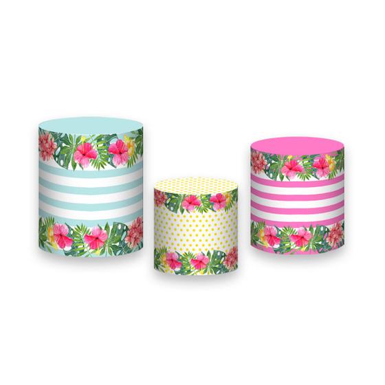 Imagem de Trio De Capa Cilindro - Tropical Listras com Flores 001