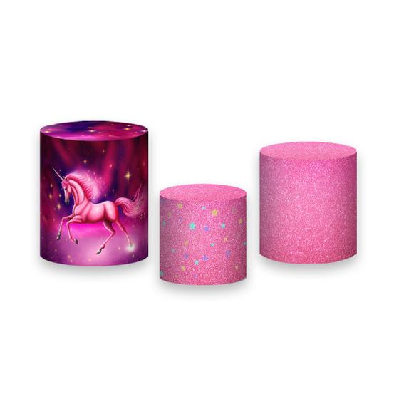 Imagem de Trio De Capa Cilindro - Unicórnio Efeito Glitter Rosa 009