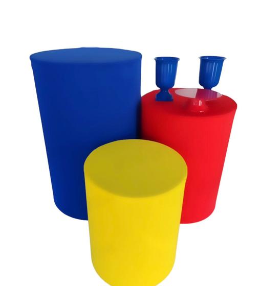Imagem de Trio de Capa de Cilindro Decoração de Festa Azul Royal, Vermelho e Amarelo