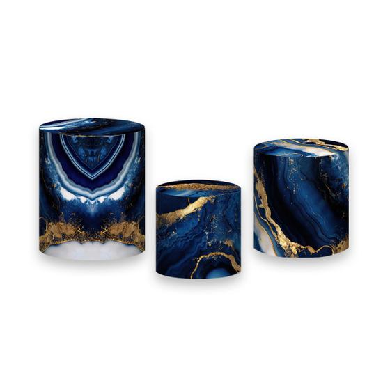 Imagem de Trio de Capas de Cilindro - Efeito Mármore Azul com Dourado 112