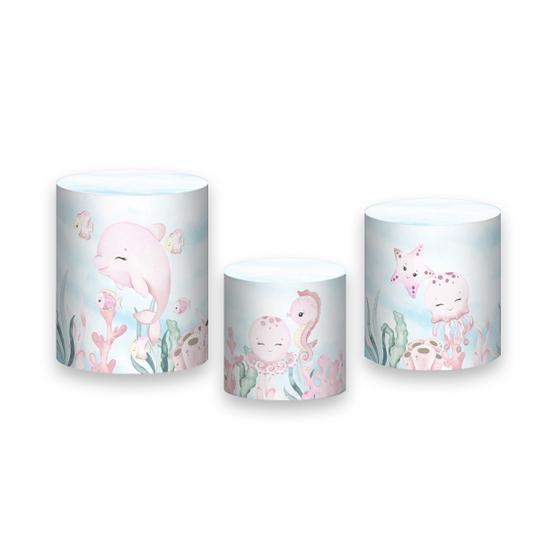 Imagem de Trio de Capas de Cilindro - Fundo do Mar Rosa com Bege 022