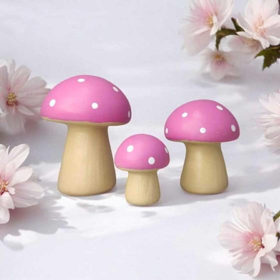 Imagem de Trio De Cogumelo Miniatura De Ceramica Pink Decoração Jardim - Decore Casa