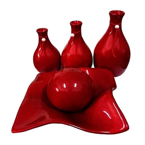 Imagem de Trio de Garrafas Vasos com Centro de Mesa Prato Fruteira 1 Bola - Vermelho