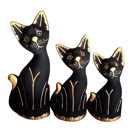 Trio de Gatos Pets Cats em Cerâmica Decorativa - Black Gold Menor preço em Trio de Gatos Pets Cats em Cerâmica Decorativa - Black Gold