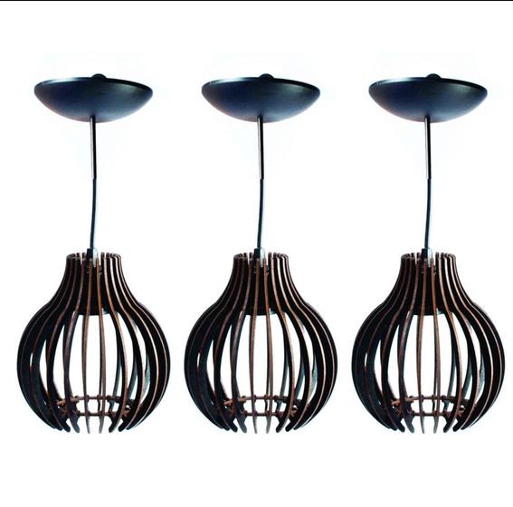 Imagem de Trio de Luminária de Teto Preto Coquinho  Lustre Elegante / 3 COQUI