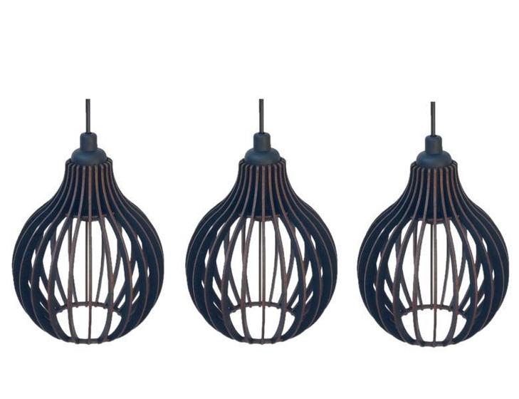 Imagem de Trio de Lustre Pendente Luminária Madeira Sala/Cozinha Preto