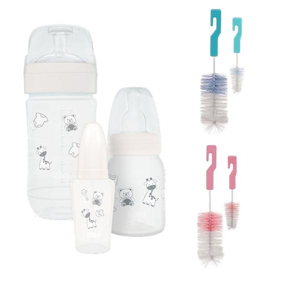 Imagem de Trio de mamadeiras Evolution Lillo + Dupla de escovas de mamadeira e bico Buba Baby