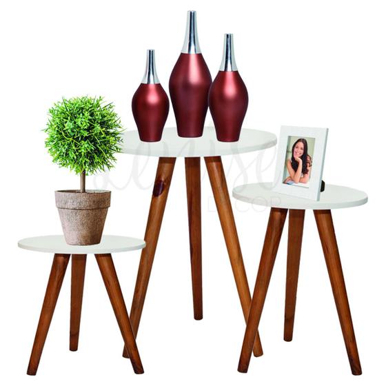 Trio de Mesas Redondas Retro Pé Palito Canto Sofá Sala Decoração Menor preço em Trio de Mesas Redondas Retro Pé Palito Canto Sofá Sala Decoração