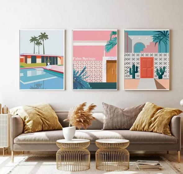 Imagem de Trio De Quadros Abstrato Palm Springs"