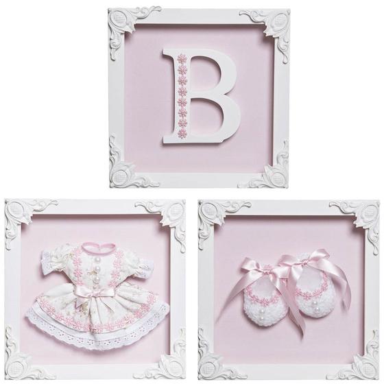 Trio De Quadros Com Acrílico Menina Quarto Bebê Infantil Menina Menor preço em Trio De Quadros Com Acrílico Menina Quarto Bebê Infantil Menina