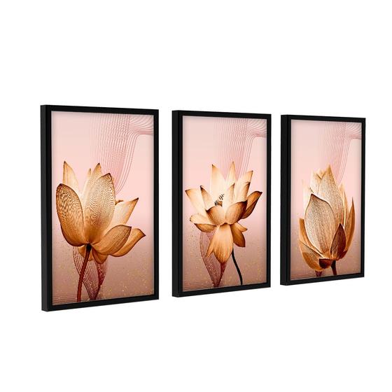 Imagem de Trio de Quadros Decoração Sala Quarto Floral Flor De Lótus