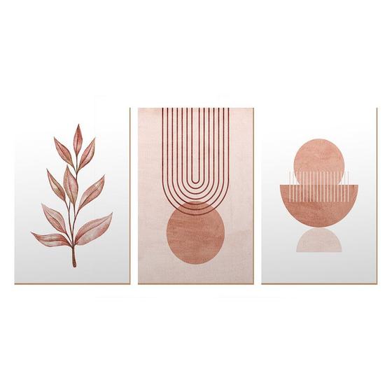 Imagem de Trio de Quadros Decorativos Abstrato Formas Rosa Minimalista