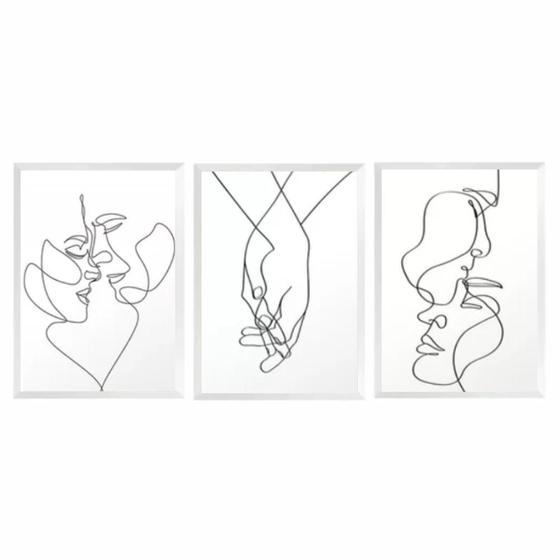 Imagem de Trio De Quadros Decorativos Casal Quarto Moldura Branca