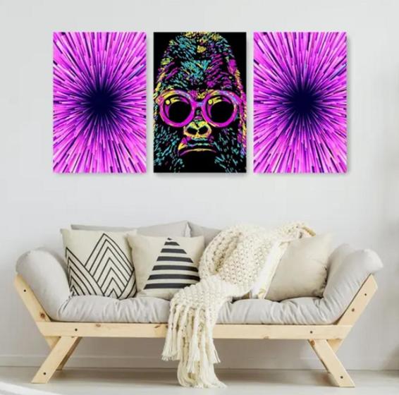 Imagem de Trio De Quadros Decorativos Chipanzé"