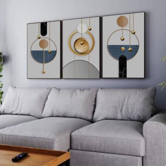 Imagem de Trio de quadros decorativos de alto padrão- arte abstrata moderna