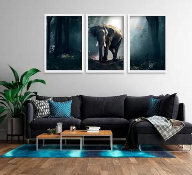 Imagem de Trio De Quadros Decorativos Elefante Na Floresta"