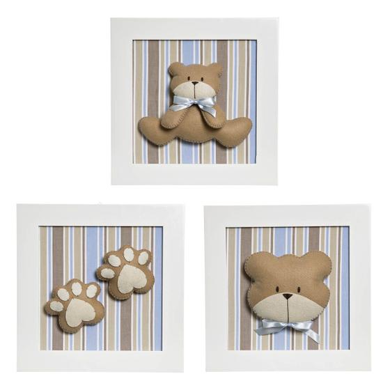 Imagem de Trio De Quadros Urso Quarto Bebê Infantil Menino