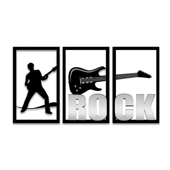 Imagem de Trio de Quadros Vazados Rock Guitarra com Detalhes em Acrílico Prata