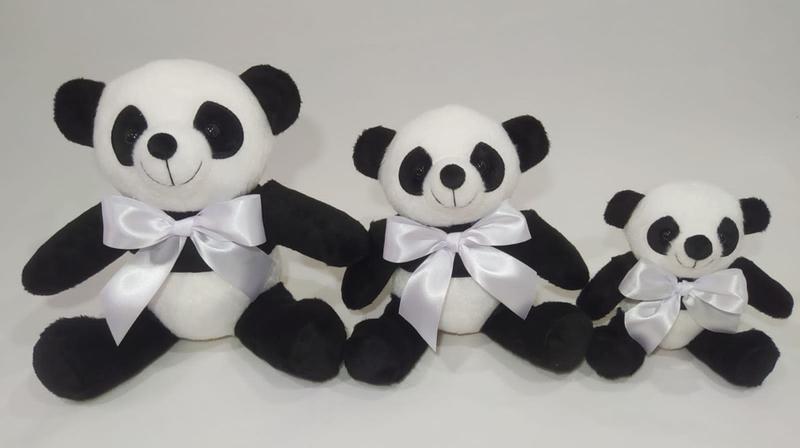 Imagem de Trio De Ursos Infantil Panda Pelúcia Fofinho Nichos P 15 cm M 20 cm G 25cm