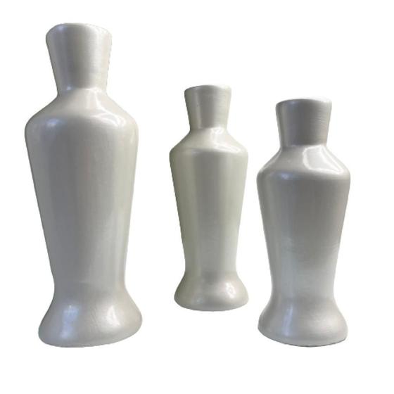 Imagem de Trio decorativo vaso garrafa branco perolado de cerâmica
