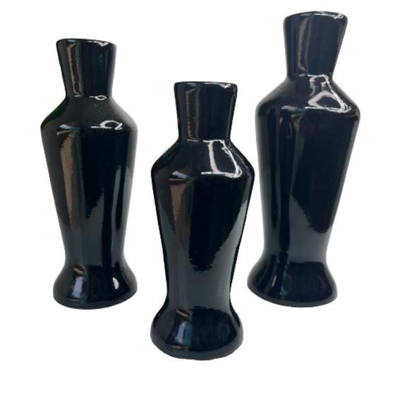 Imagem de Trio decorativo vaso garrafa preto de cerâmica trabalhado