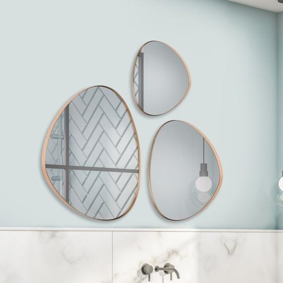 Imagem de Trio Espelho Orgânico Decorativo Com Moldura Couro Várias Cores